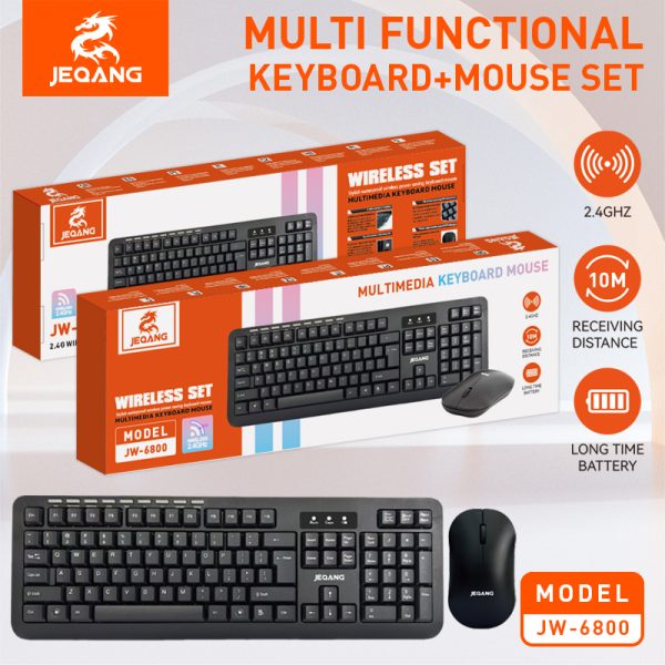 Jeqang JW-6800 Full Size 104 Keys Ergonomic Wireless Keyboard Mouse Combo 2.4Ghz Waterproof Multimedia PC Laptops Optical