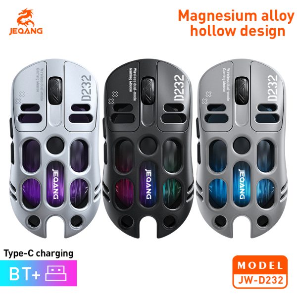 Hc65b58cf949346fc9496b1425169e642X Jeqang JW-D232 Backlit RGB 2.4G BT Dual-Mode 6D Ergonomic Gaming Mouse Lightweight Magnesium Alloy Hollow USB Optical Stock